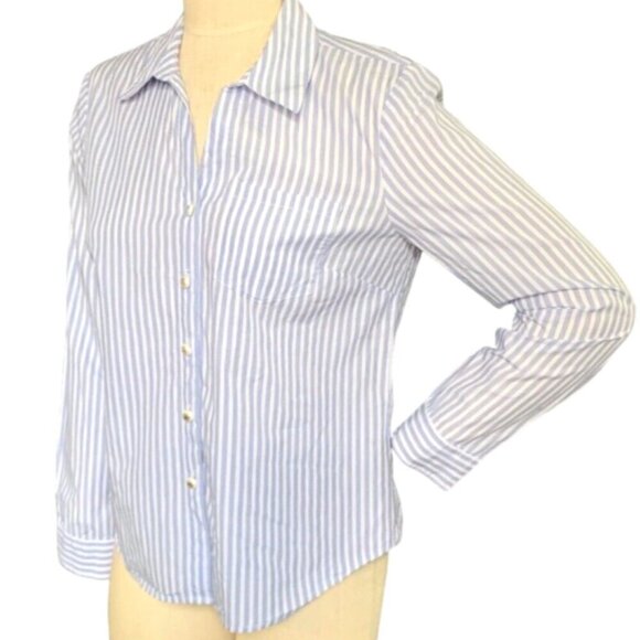 Anne Klein Striped Button Up Shirt Logo Buttons S Blue # White #131L - Picture 3 of 9